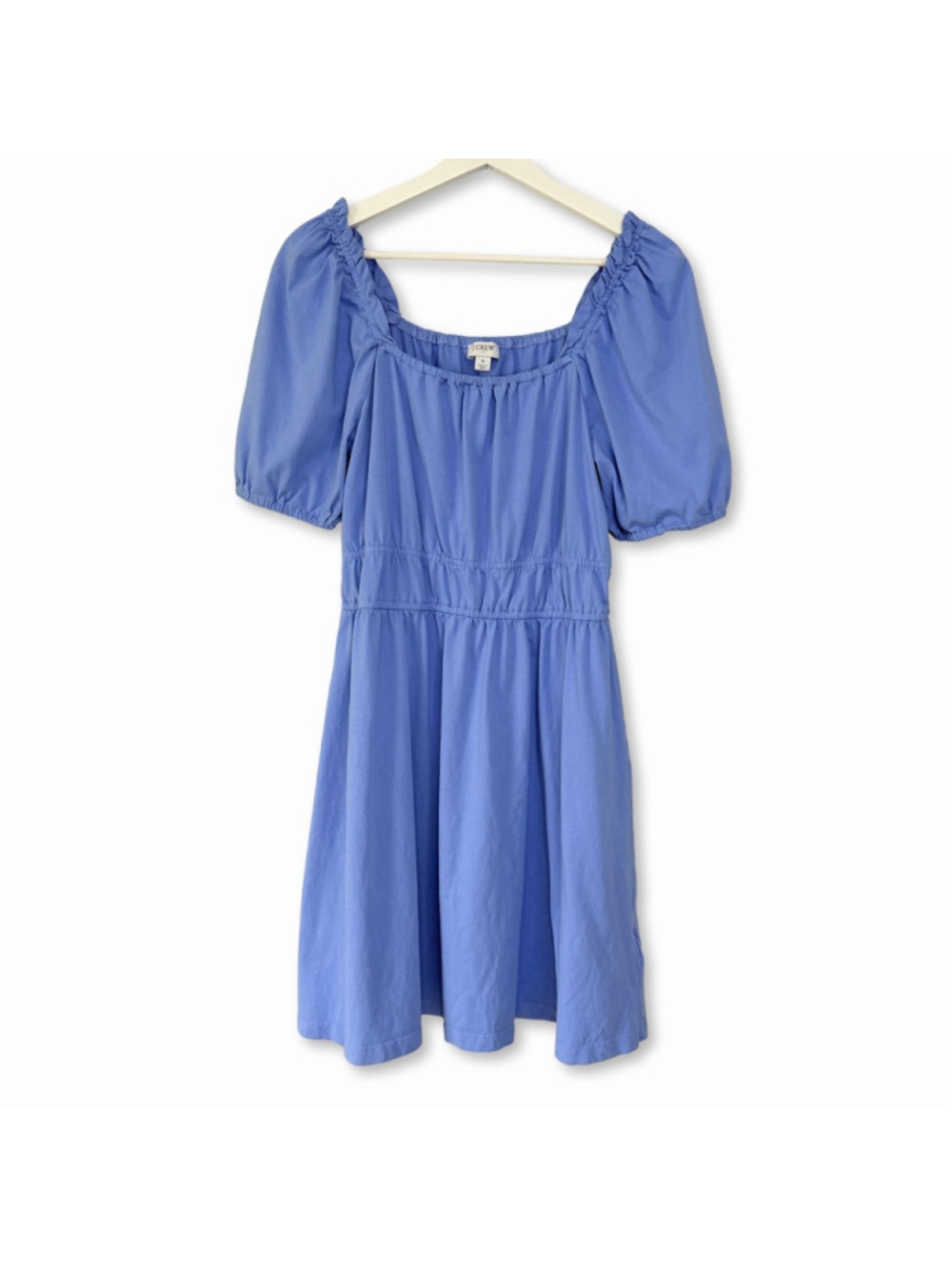J. Crew Blue Cotton Smocked Puff Sleeve Square Neck Mini Dress Women's Small